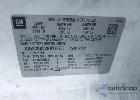 2016 Chevrolet Tahoe Lt from USA, damaged, VIN 1GNSCBKC2GR179755